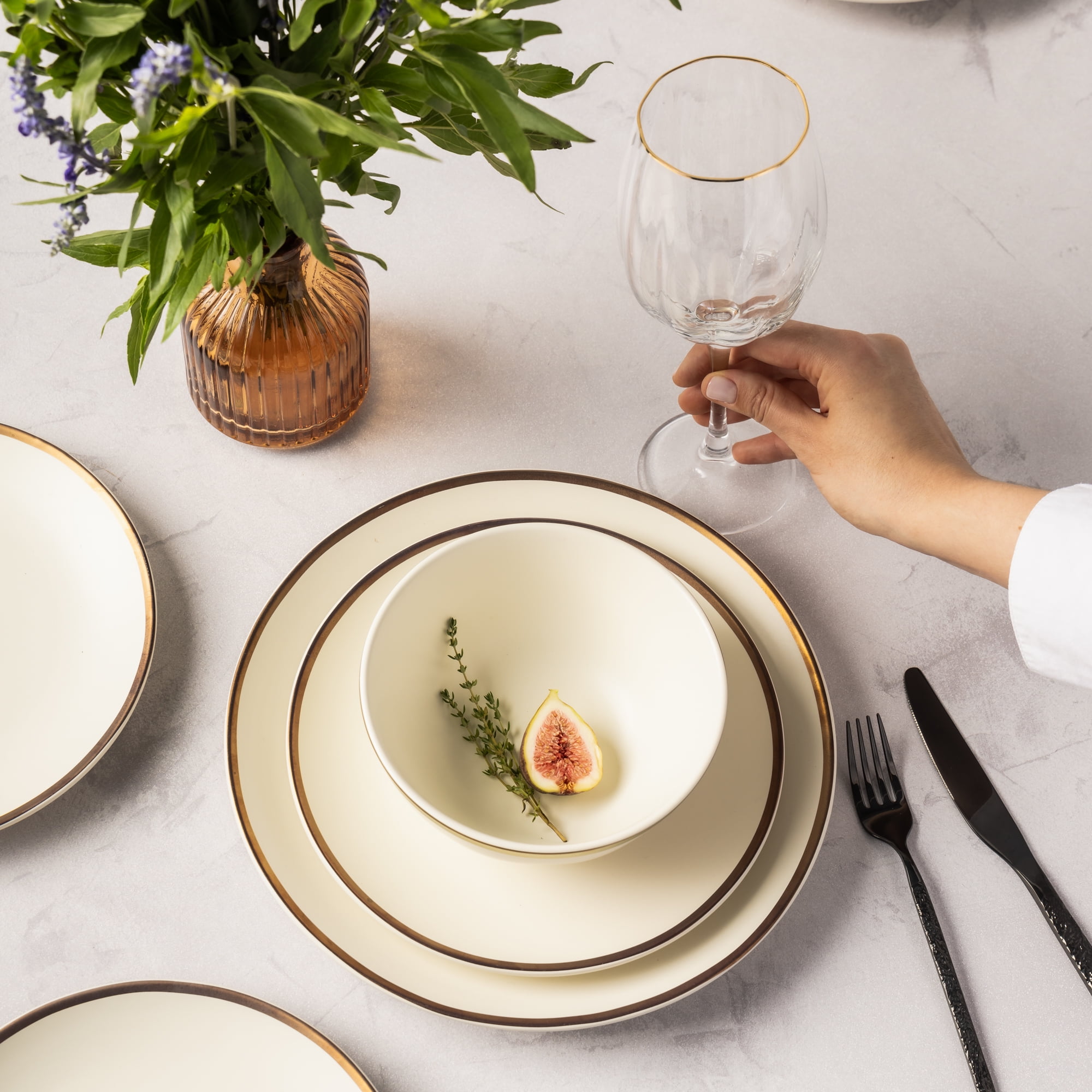 12-Piece Stoneware White Dinnerware Set, Everest Collection - Image 5