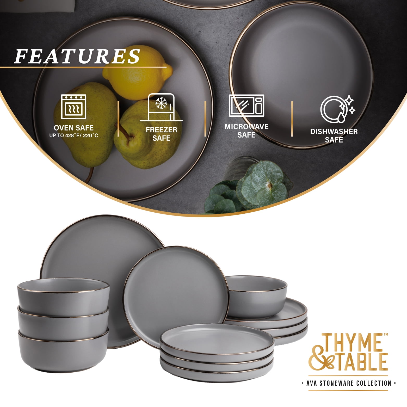12-Piece Stoneware Dinnerware Set, Ava Collection - Image 5