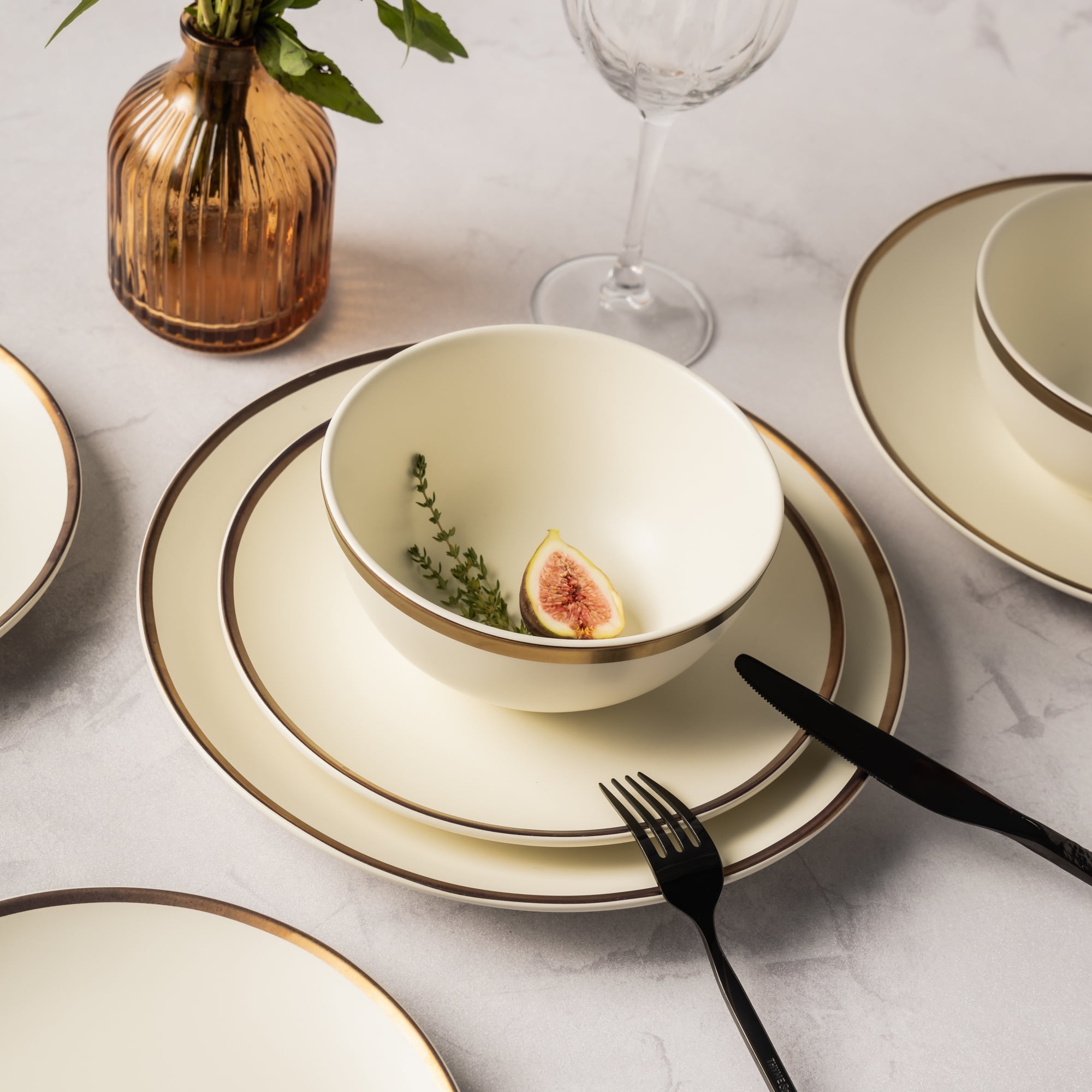 12-Piece Stoneware White Dinnerware Set, Everest Collection - Image 4