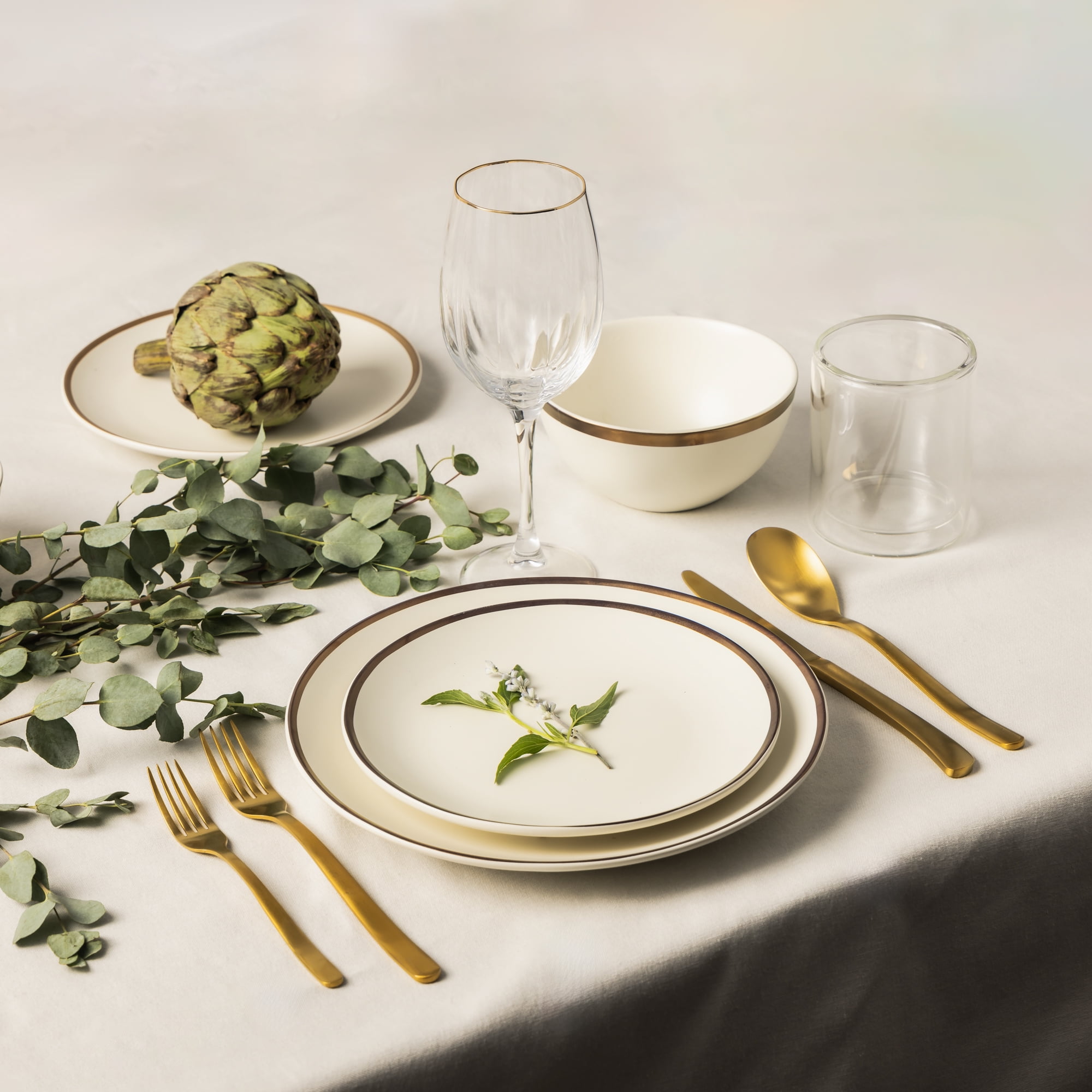 12-Piece Stoneware White Dinnerware Set, Everest Collection - Image 7