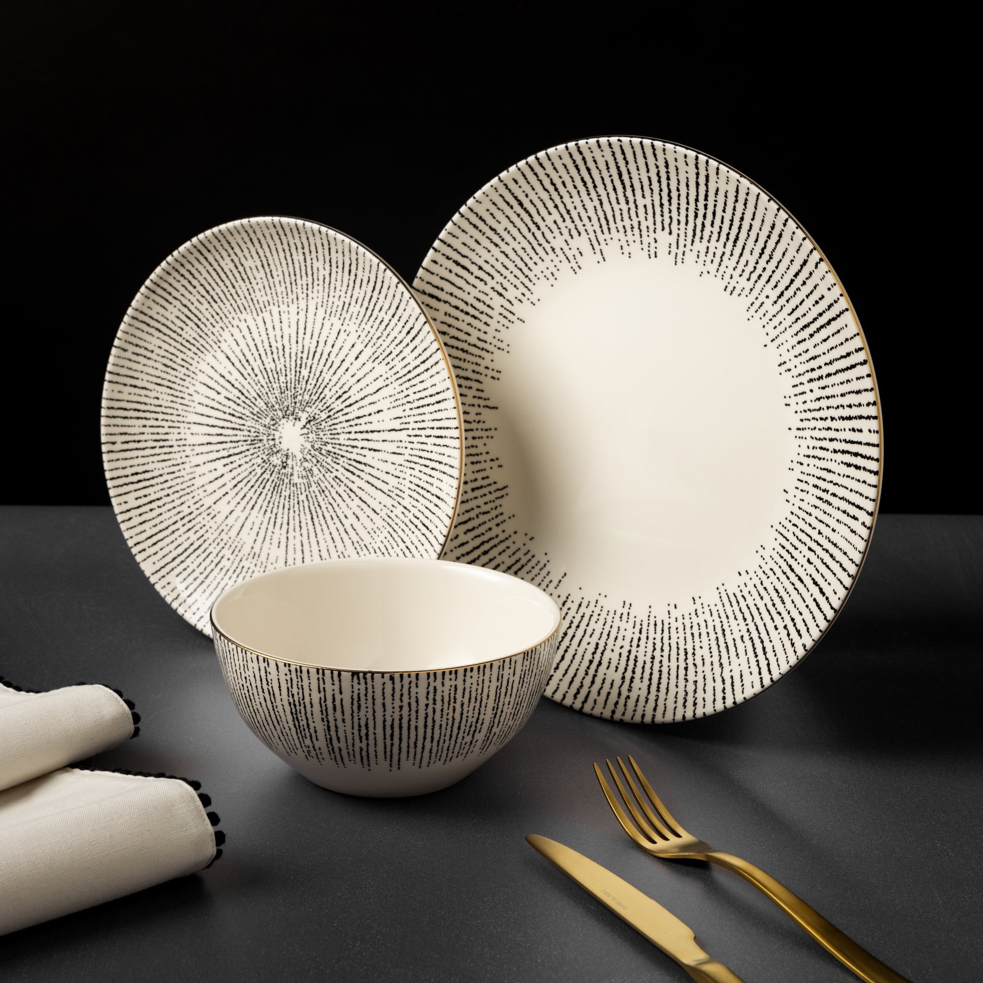 12-Piece Stoneware Dinnerware Set, Riley Collection - Image 12