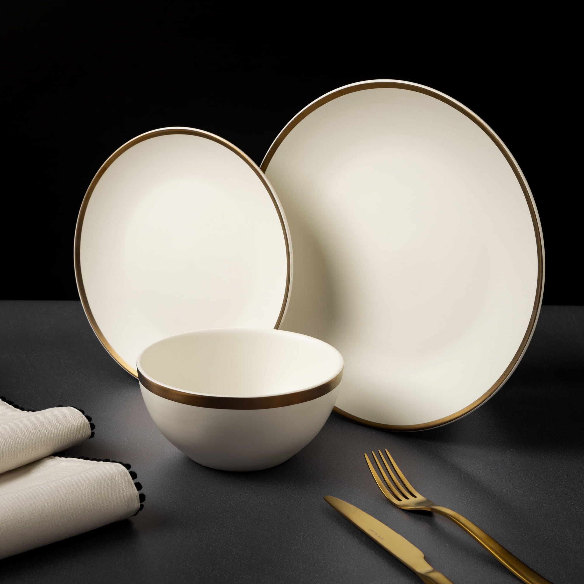 12-Piece Stoneware White Dinnerware Set, Everest Collection - Image 9
