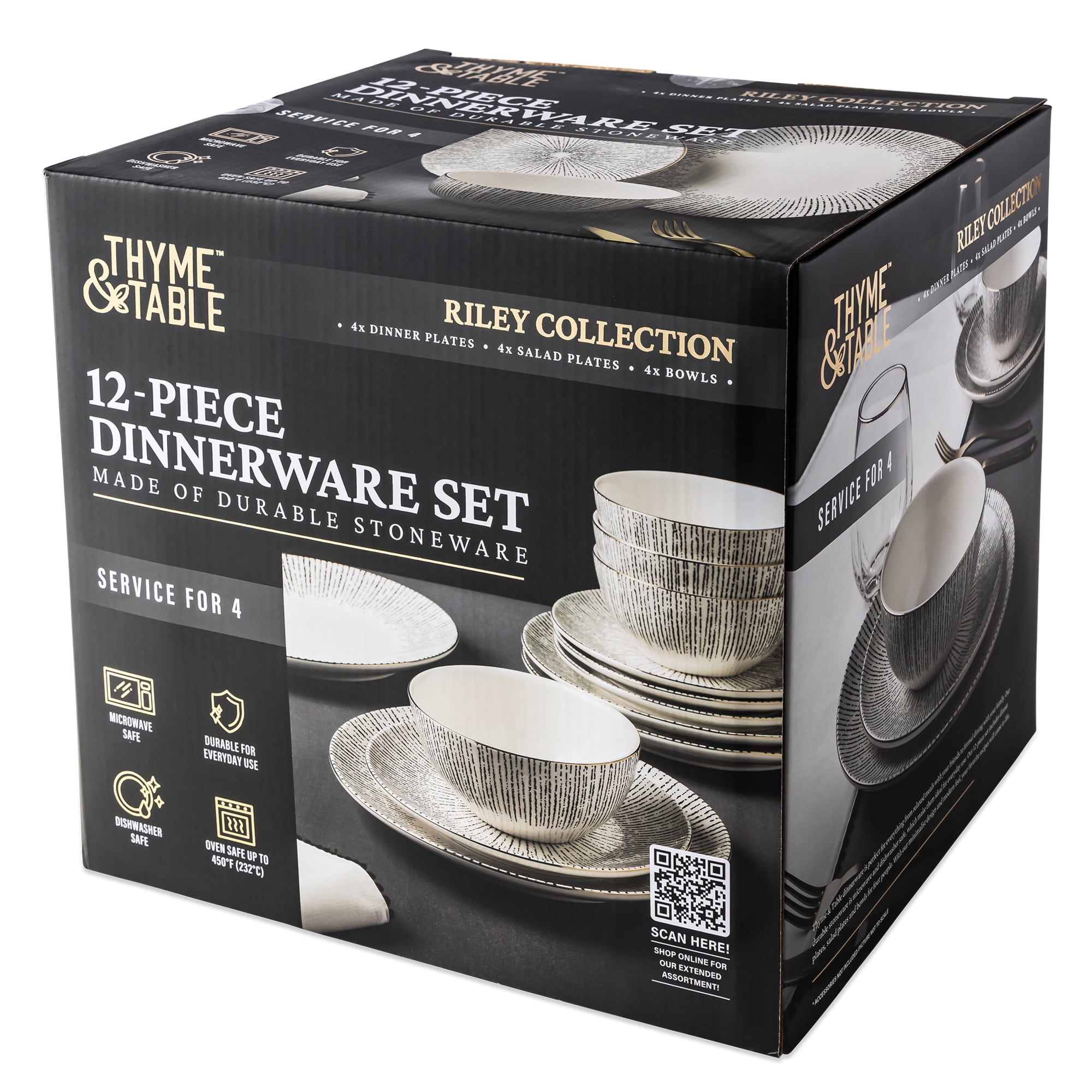 12-Piece Stoneware Dinnerware Set, Riley Collection - Image 18