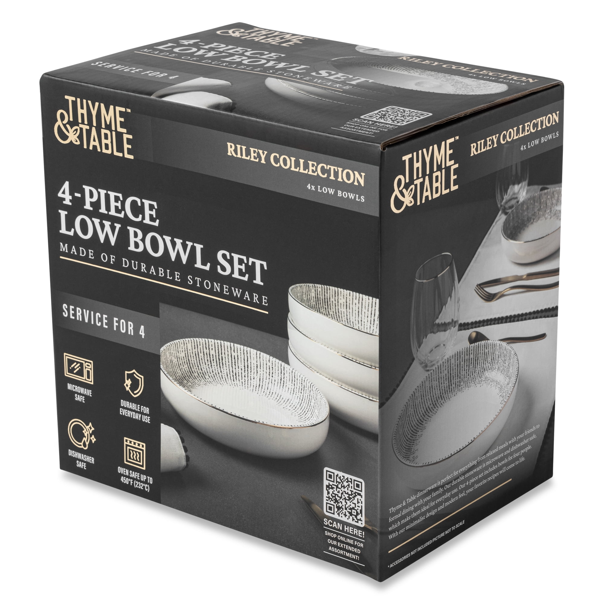 Riley Collection, 4 Pack Stoneware Low Bowls - Image 5