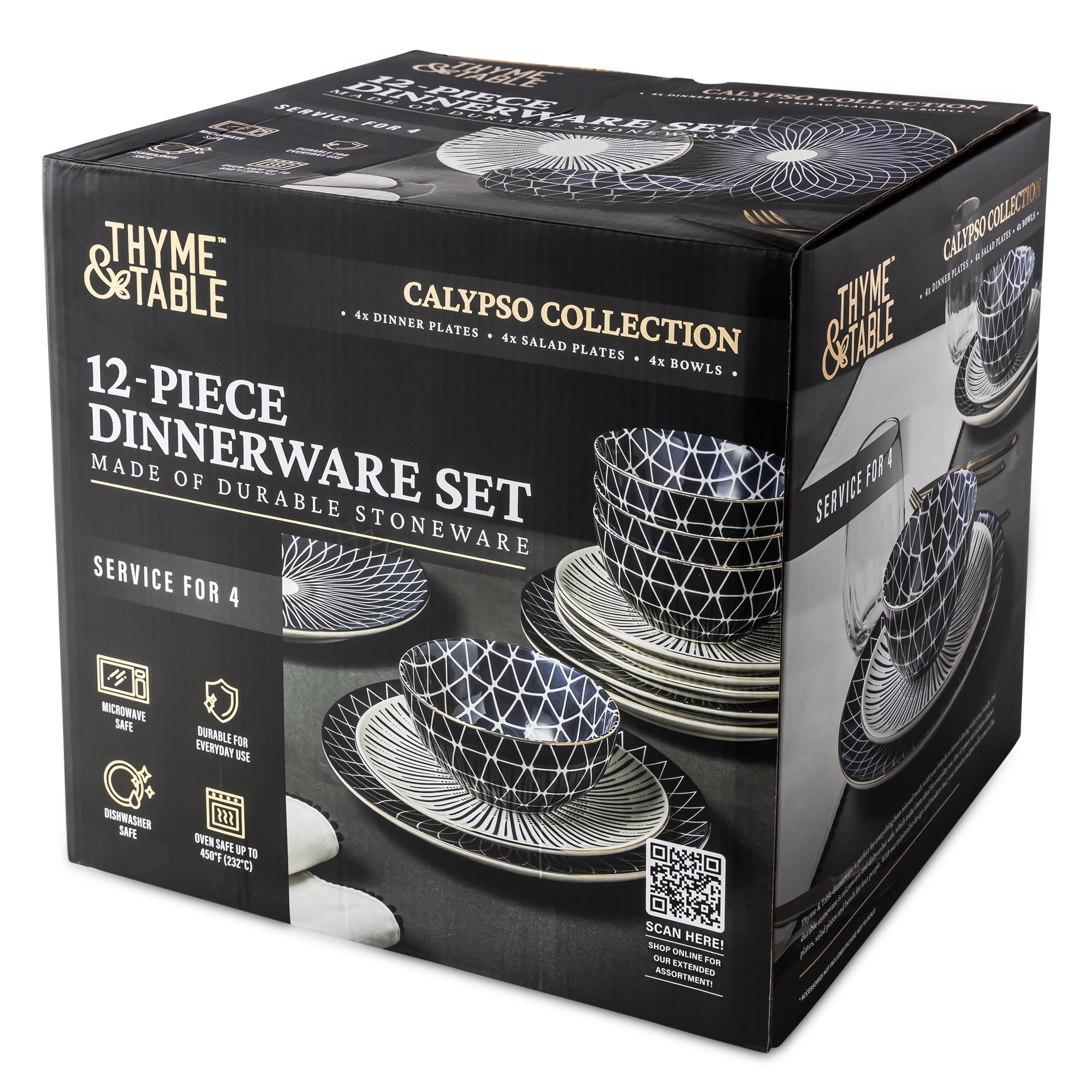 Blue and White Calypso Collection, 12-Piece Stoneware Dinnerware Set - Image 6