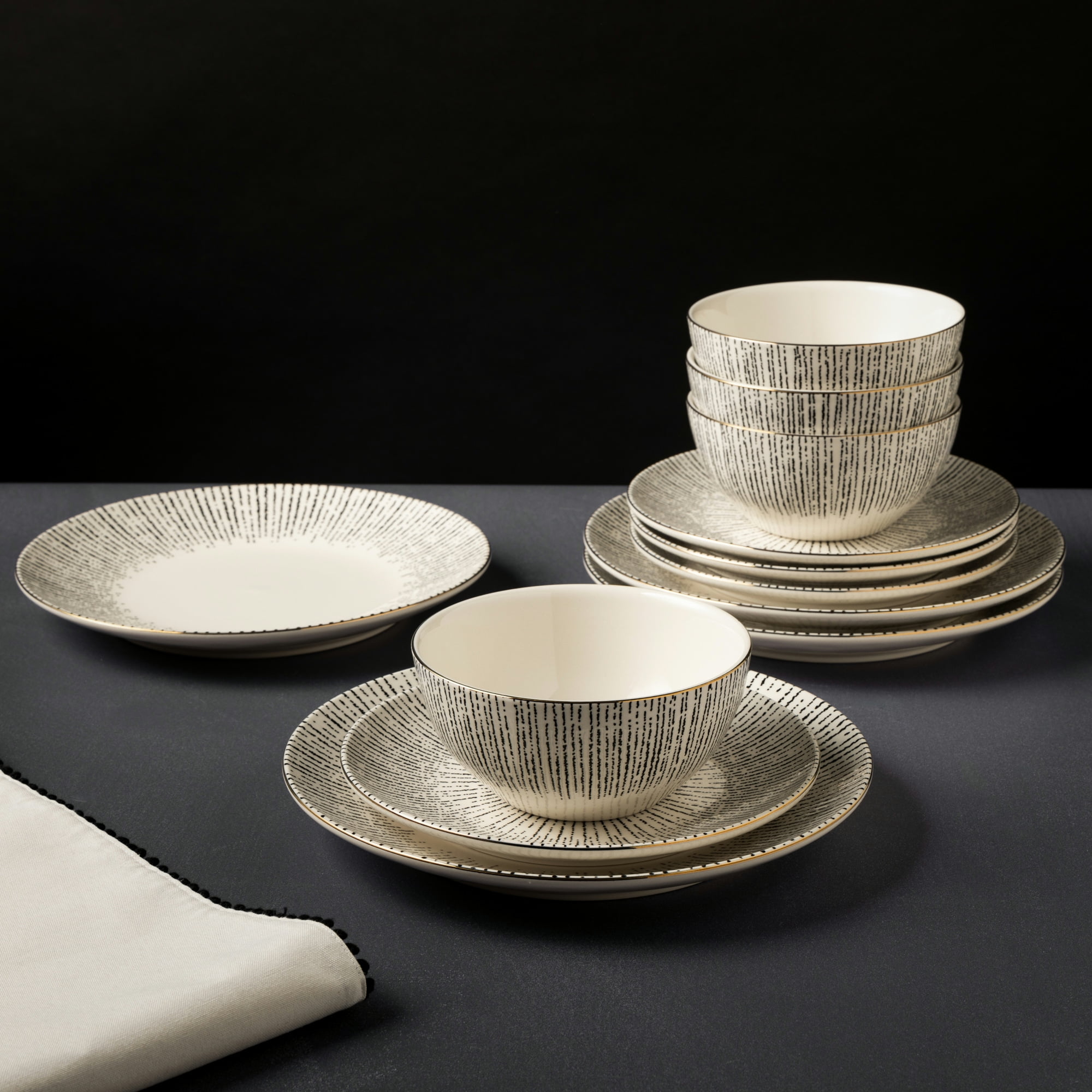 12-Piece Stoneware Dinnerware Set, Riley Collection - Image 16