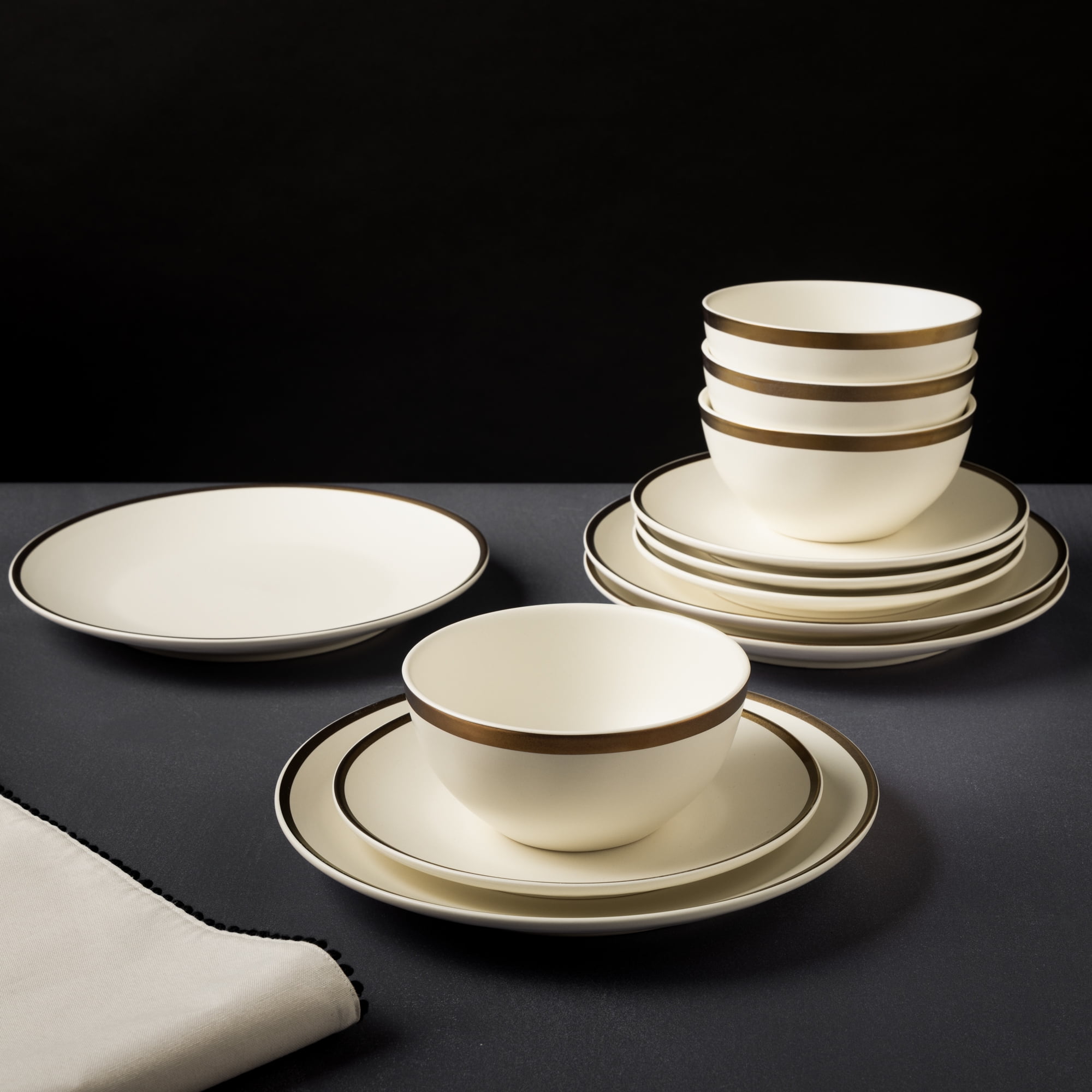 12-Piece Stoneware White Dinnerware Set, Everest Collection - Image 10