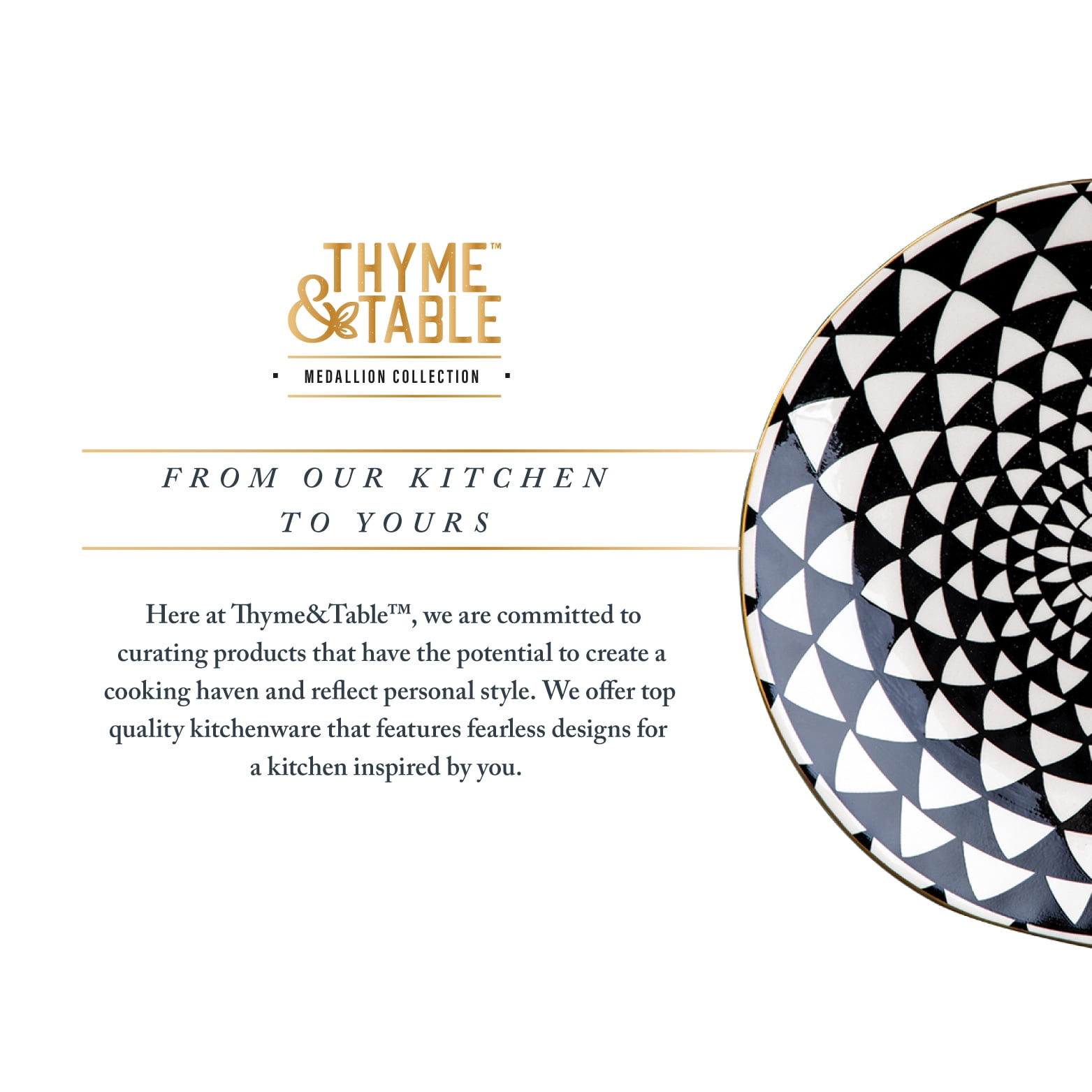 12-Piece Dinnerware Stoneware Set, Black & White Medallion Collection - Image 9