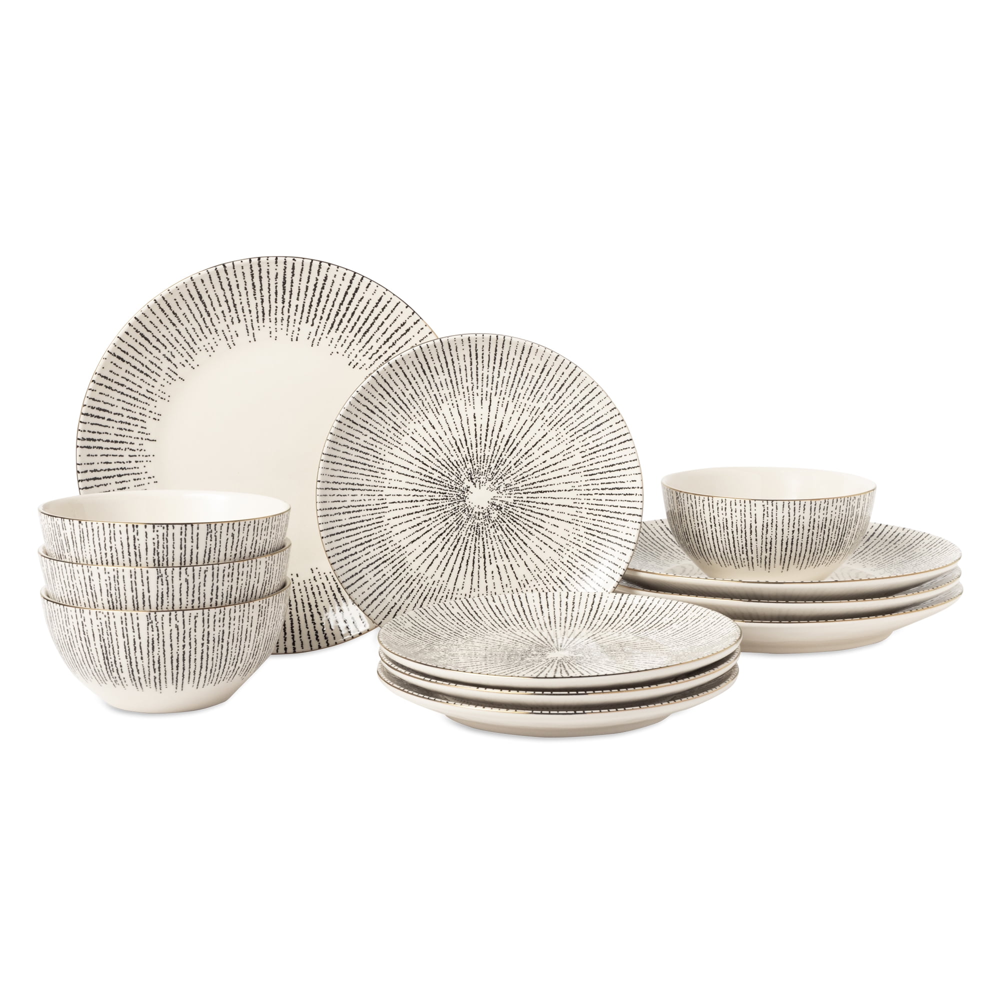 12-Piece Stoneware Dinnerware Set, Riley Collection