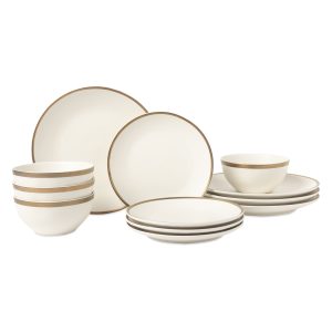 12-Piece Stoneware White Dinnerware Set, Everest Collection