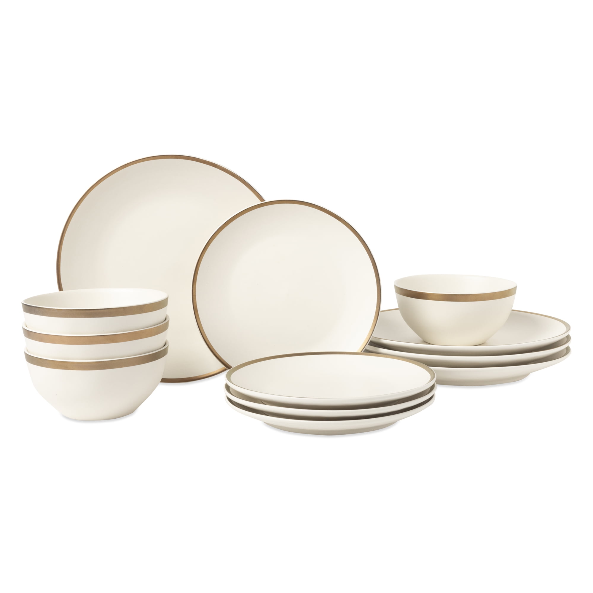 12-Piece Stoneware White Dinnerware Set, Everest Collection