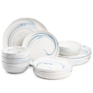 Dinnerware Blue Marble Stoneware, 12 Piece Set