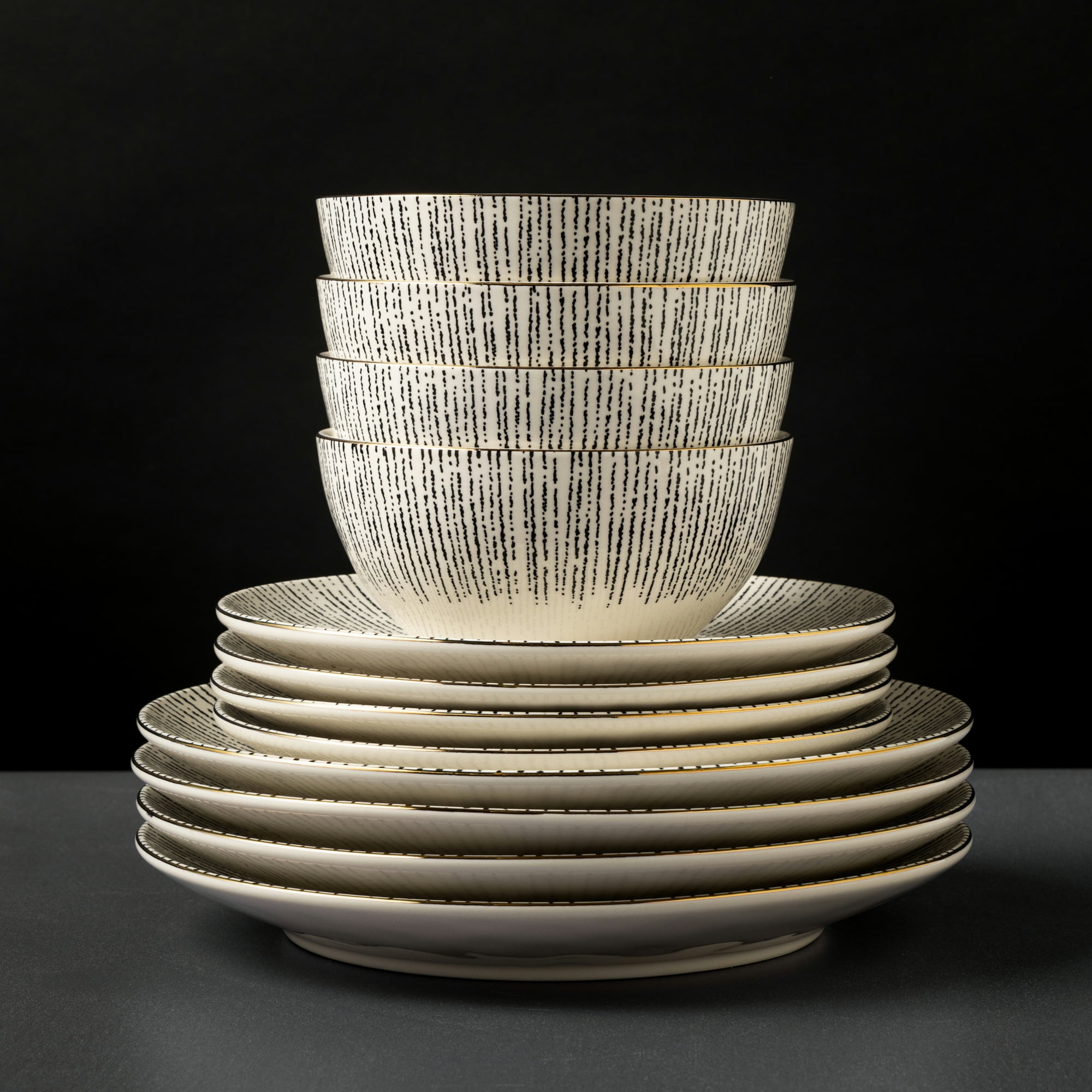 12-Piece Stoneware Dinnerware Set, Riley Collection - Image 17