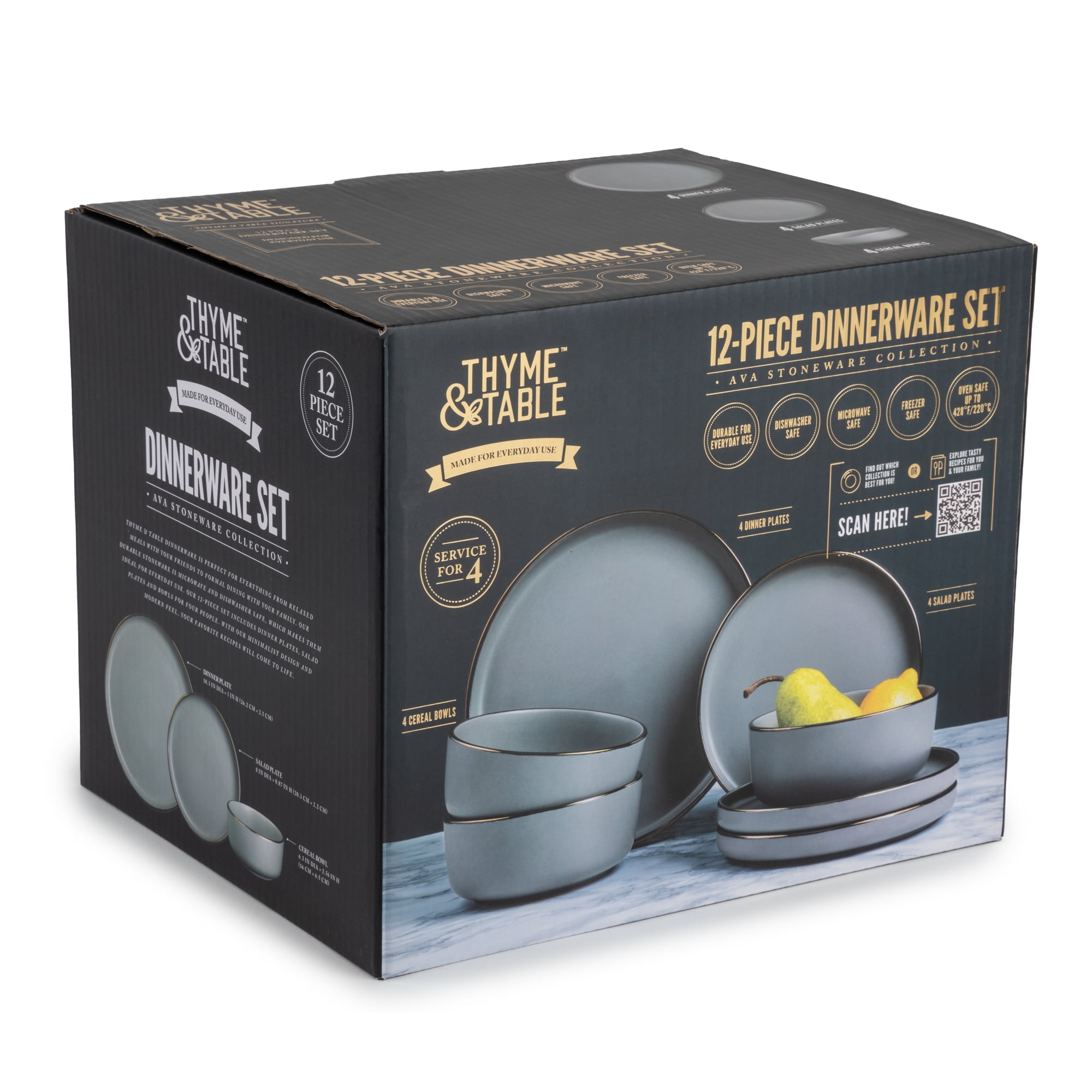 12-Piece Stoneware Dinnerware Set, Ava Collection - Image 6