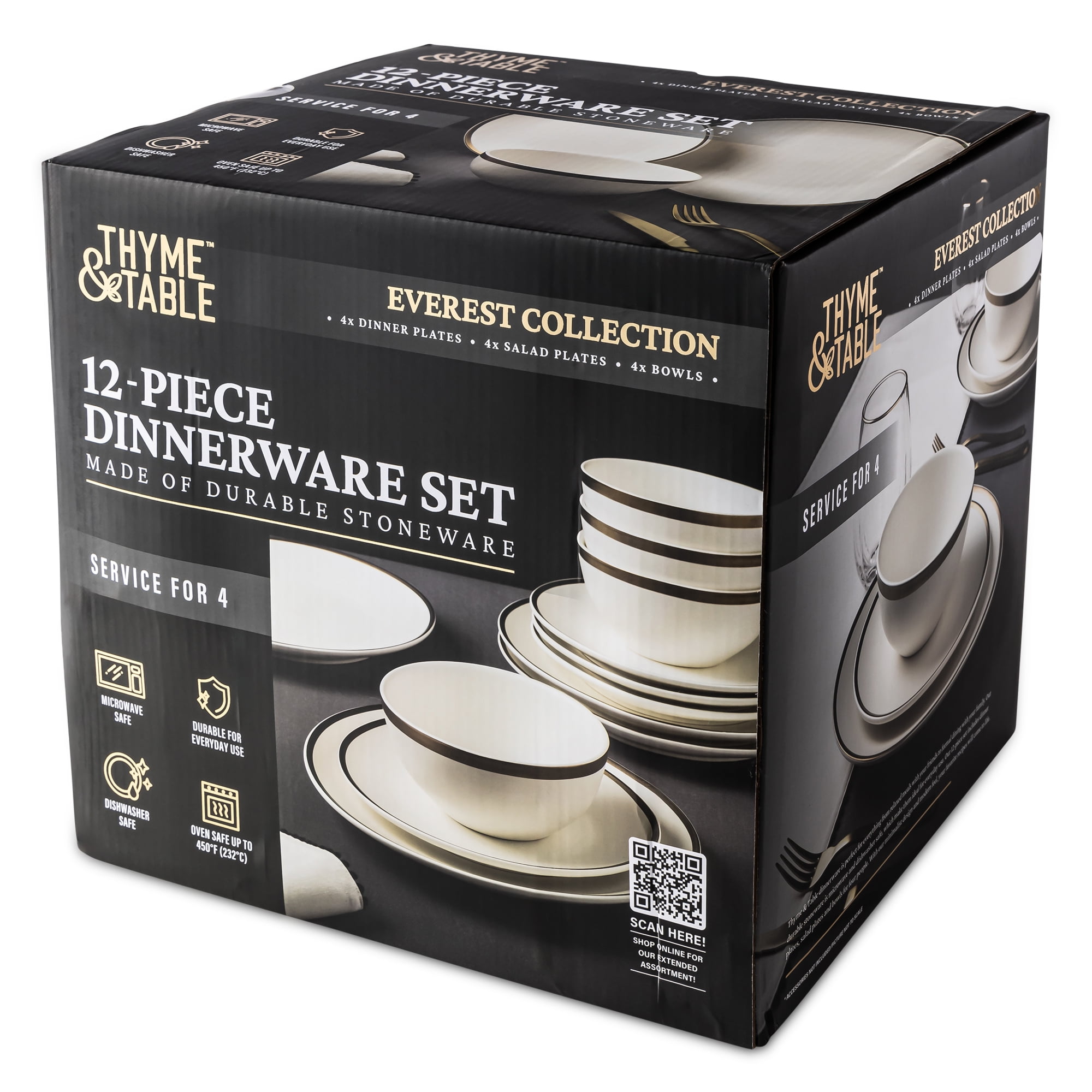 12-Piece Stoneware White Dinnerware Set, Everest Collection - Image 17